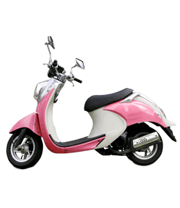 Metallic pink and white color two wheeler