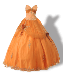 Off shoulder orange color party gown