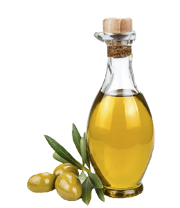 Olive oil in glass bottle with fresh olives