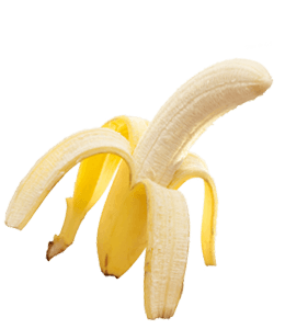 One half peeled banana