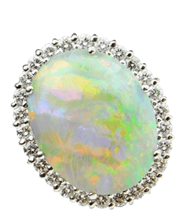 Opal ring with dazzling side stones