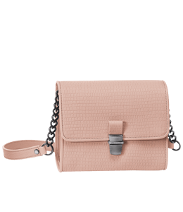 Peach color handbag with faded silver button