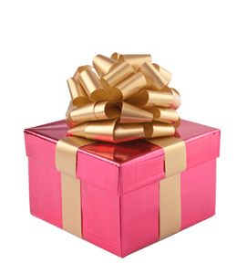 Pink gift box with golden ribbon