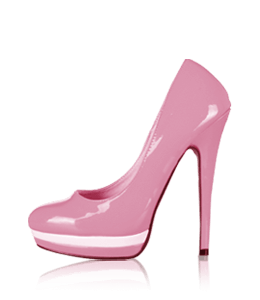Pink high heel footwear with white stripe