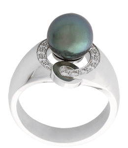 Platinum Wedding Ring of Greenish Grey Gem