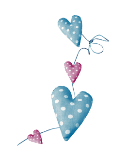 Polka dots patterned fabric hearts tied with a string