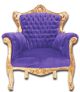 Purple color single seater sofa with golden carving