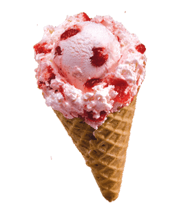 Raspberry ripple ice cream in waffle cone