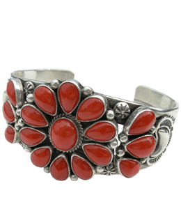 Red Coral on silver bracelet