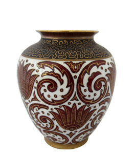 Red and white printed ceramic vase