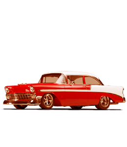 Red chevy retro car with tail wings