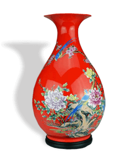 Red color flower print vase