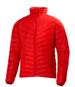Red-orange winter feather jacket
