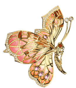 Rose gold colored butterfly brooch with real gold