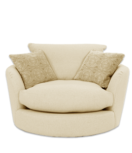 Round shape single seater sofa with cream upholstery