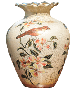 Rustic vase with bird and leaves