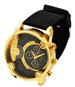 Rusty gold color watch with black strap for men