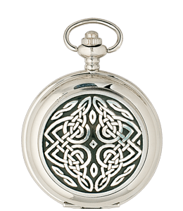 Silver pocket watch with design in black