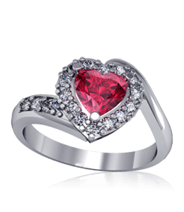 Silver ring with heart shape ruby stone