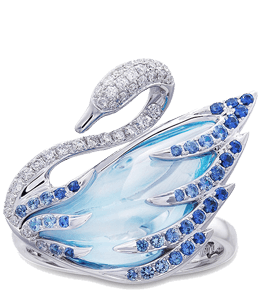 Silver swan decoration piece with blue stones