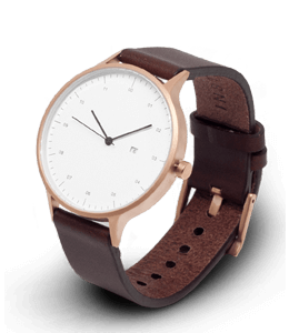 Simple men's dress watch with dark brown leather strap