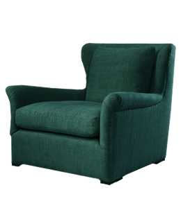Single seater sofa with dark blue-green upholstery