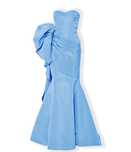Sky blue satin ruffle evening gown