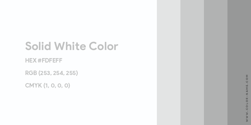 Solid White color image with HEX, RGB and CMYK codes