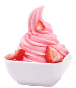 Strawberry ice cream in white bowl
