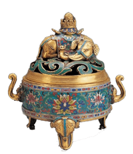 Teal colored antique golden incense burner