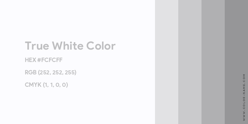 True White color image with HEX, RGB and CMYK codes