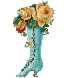 Turquoise colored vintage boot with rose flowers