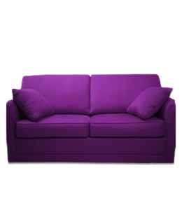 Two seater sofa and cushion with purple upholstery