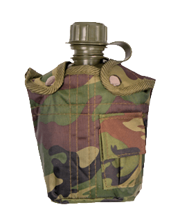 Water canteen for soldiers with green camouflage print