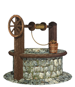 Water well with bucket and rope