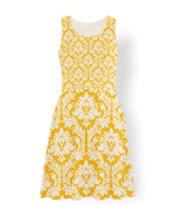 White and mustard color printed sleeveless short dress