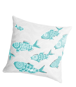White cushion with blue fishes