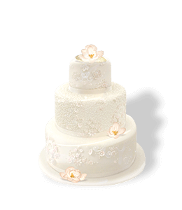 White floral icing coated cake