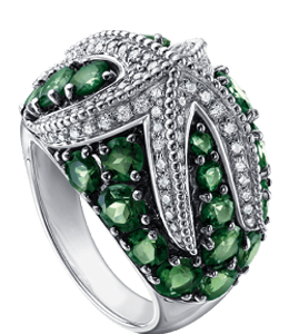 White gold wedding ring with emeralds