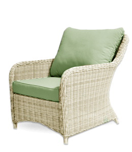 Wicker chair with dull green seat cover
