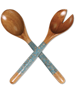 Wooden Brown & Grey Spoon and Fork with Polka Dots