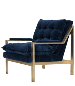 Wooden chair with blue cushion