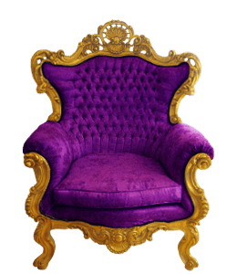 Wooden chair with golden beading and purple upholstery
