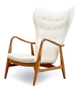 Wooden chair with white upholstery