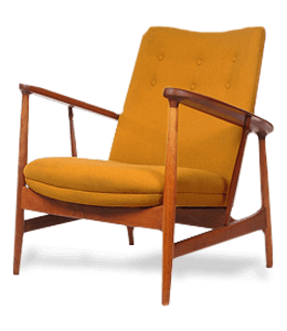 Wooden chair with yellow-orange upholstery