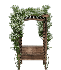 Wooden garden furniture with flower decoration