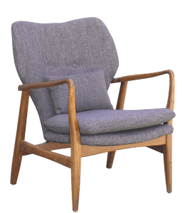 Wooden lounge chair with gray cushion