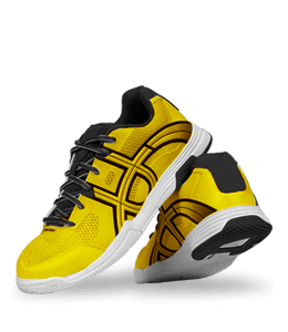 Yellow and black color sports shoes