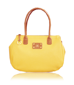 Yellow color handbag with brown strap
