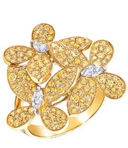 Yellow gold butterfly shape ring for women